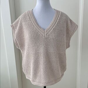 JOIE Knit Sleeveless Boxy Sweater Vest Neutral Subtle Metallic Gold Sequins Chic